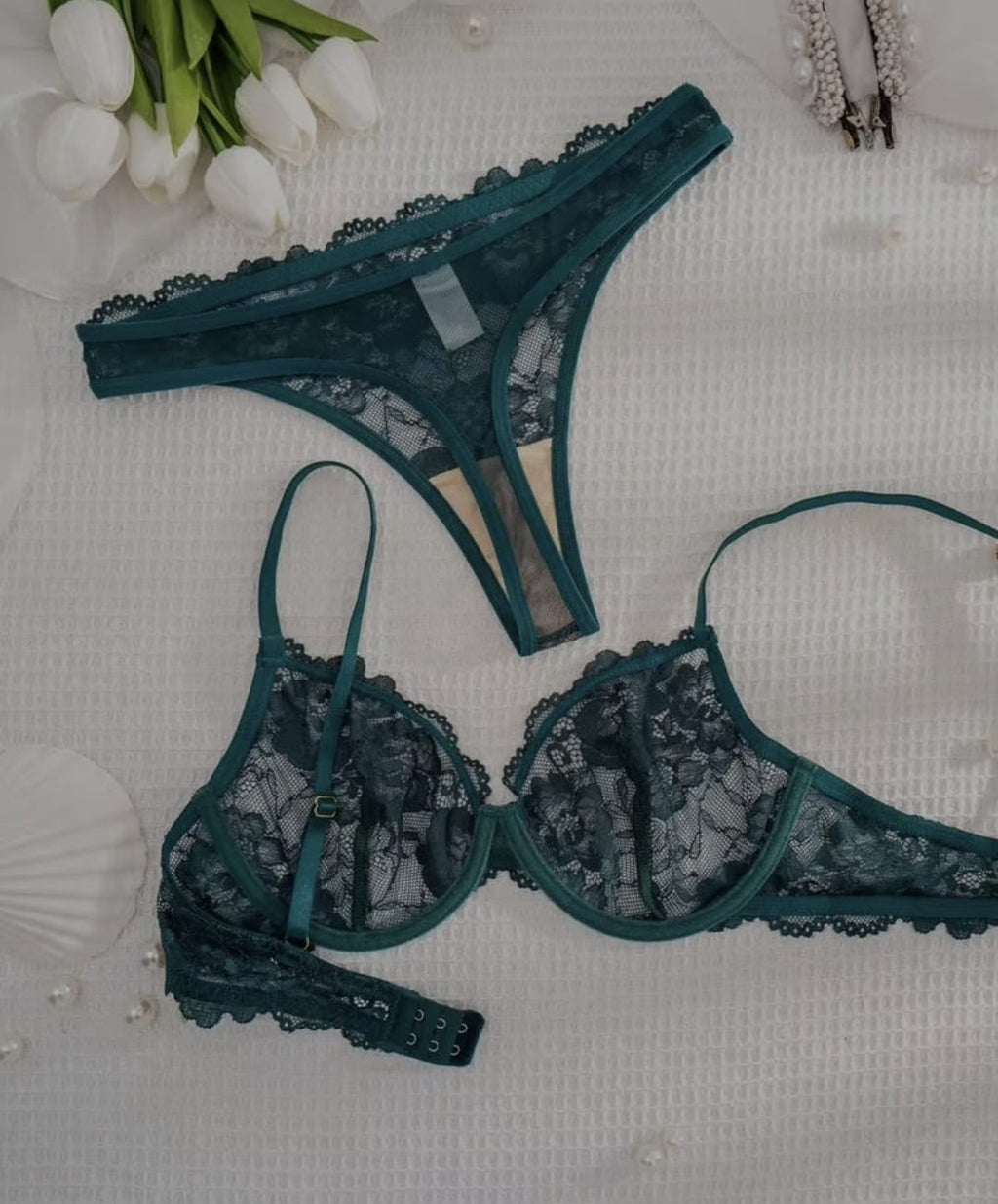 Tranparent UltraThin Floral Emroidery Bra Set