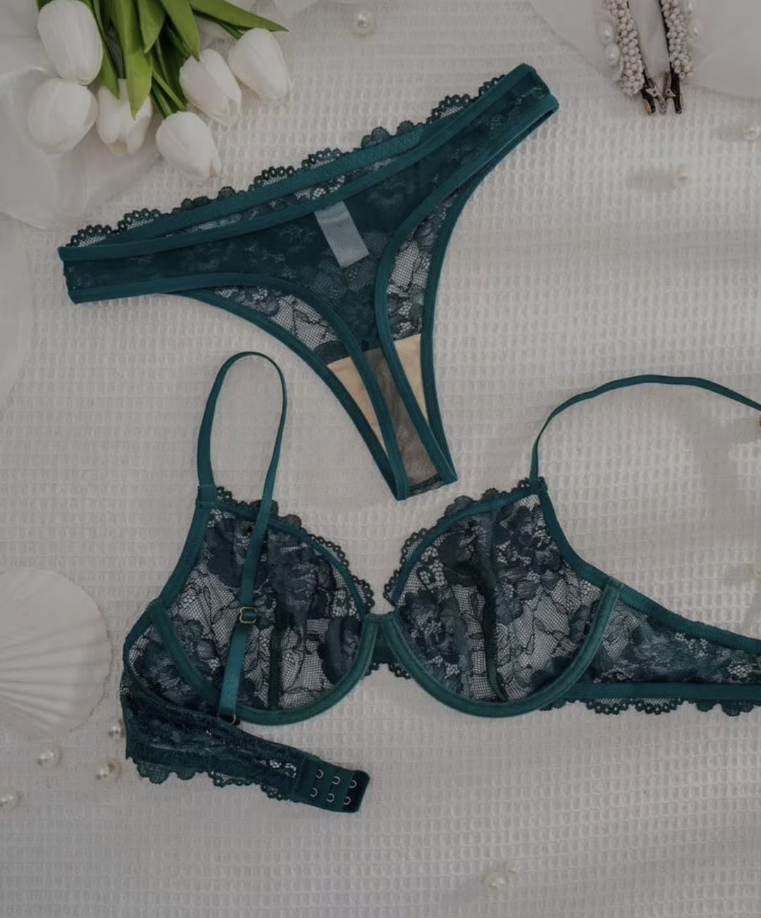 Tranparent UltraThin Floral Emroidery Bra Set