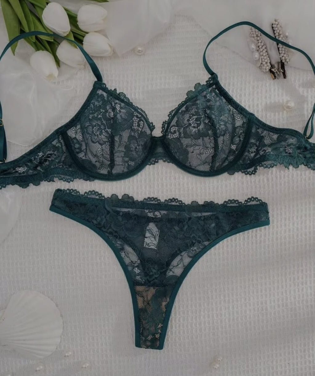 Tranparent UltraThin Floral Emroidery Bra Set