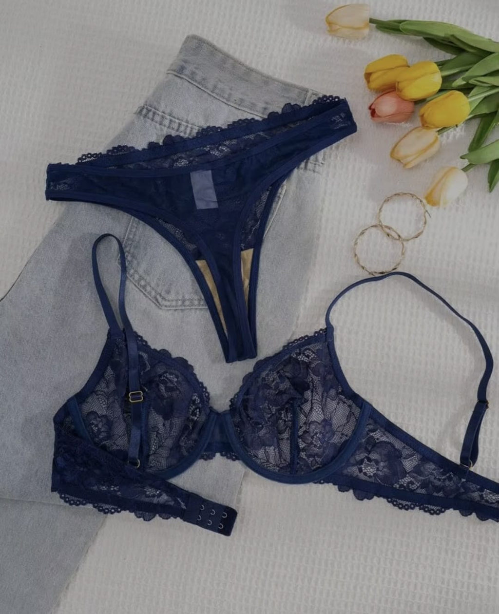 Tranparent UltraThin Floral Emroidery Bra Set