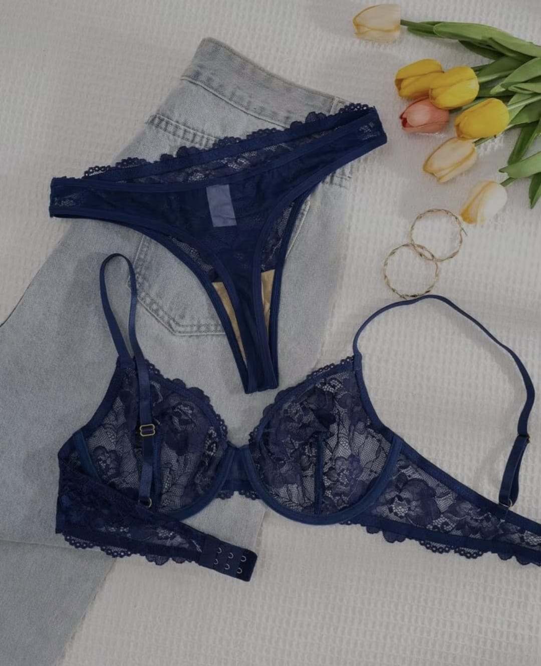Tranparent UltraThin Floral Emroidery Bra Set