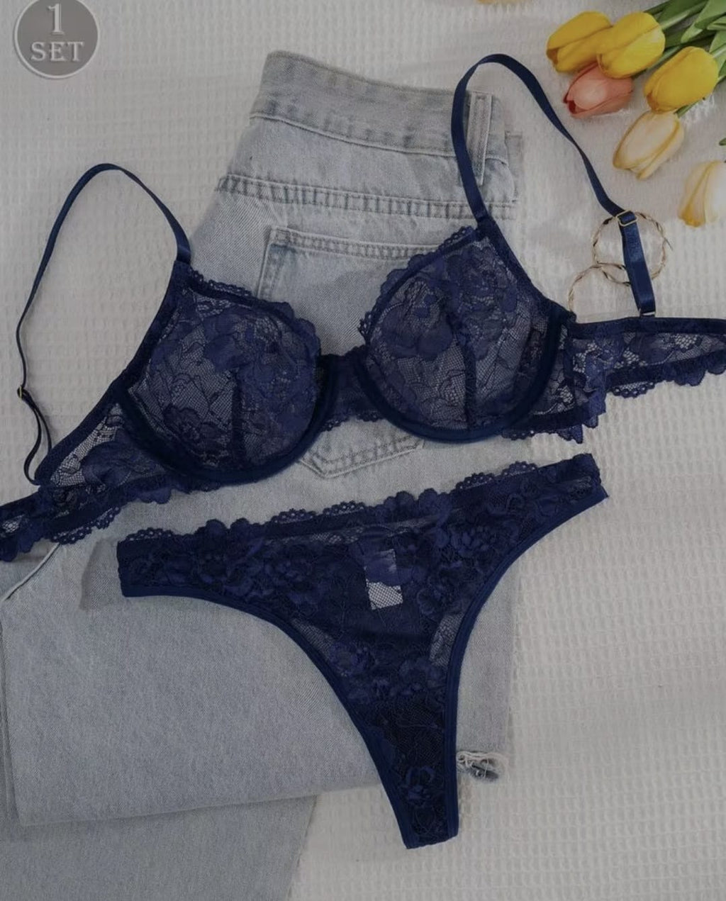 Tranparent UltraThin Floral Emroidery Bra Set