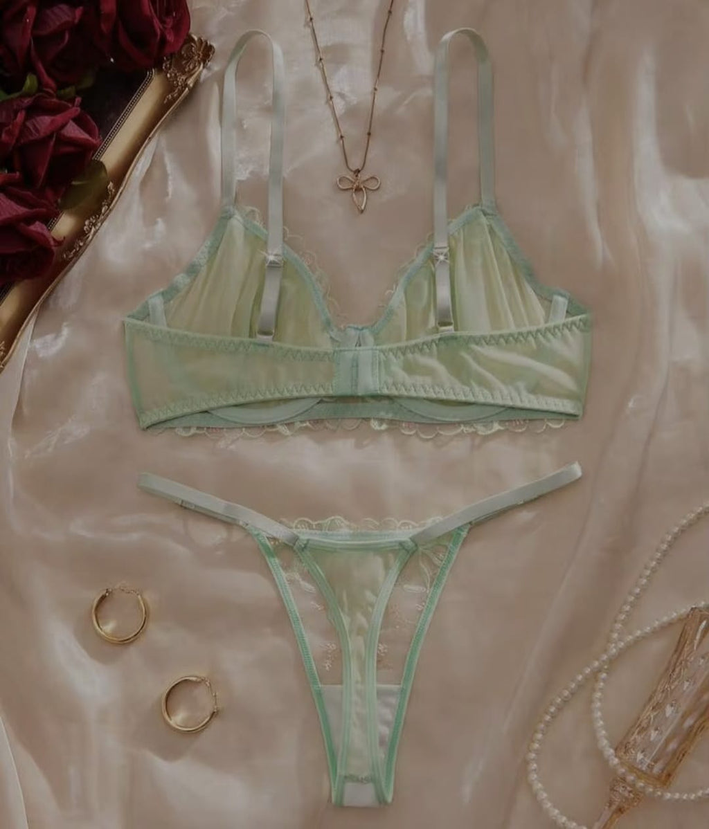 Tranparent UltraThin Floral Emroidery Bra Set