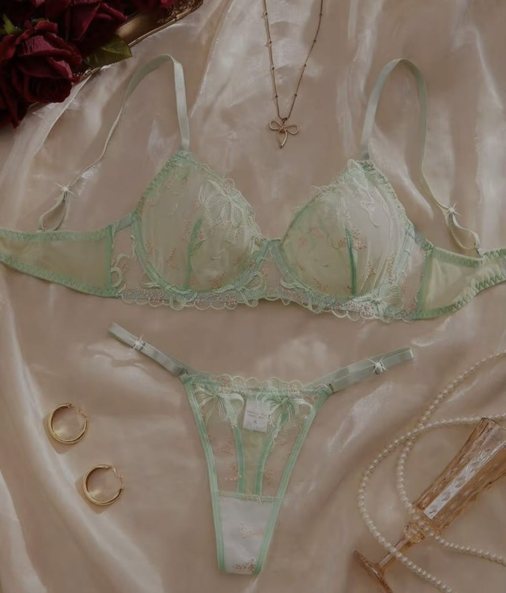 Tranparent UltraThin Floral Emroidery Bra Set