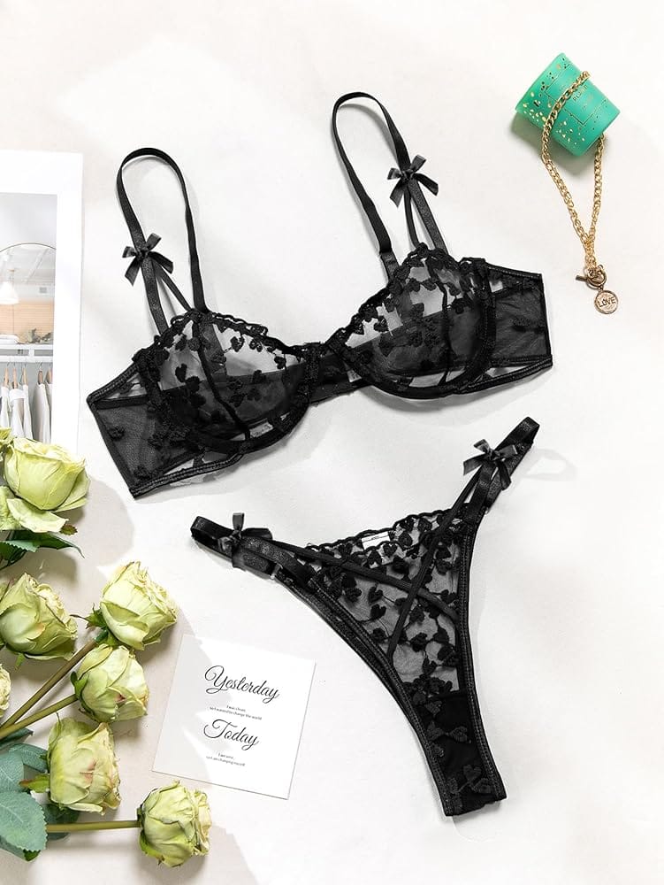 Tranparent UltraThin Floral Emroidery Bra Set