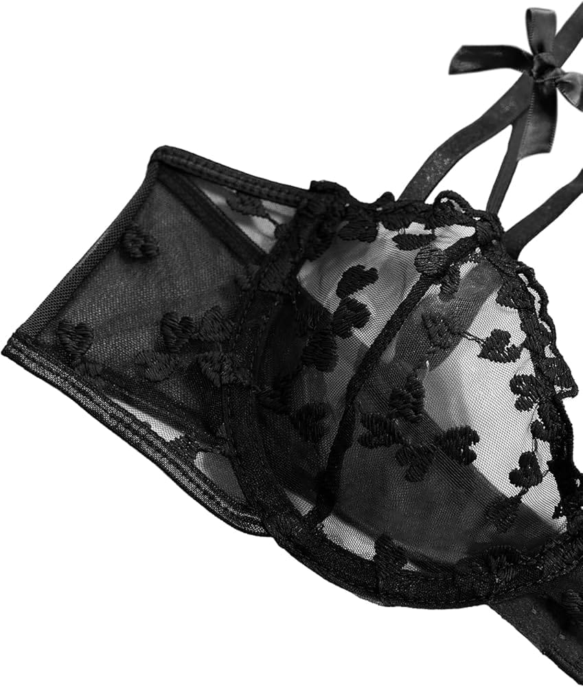 Tranparent UltraThin Floral Emroidery Bra Set