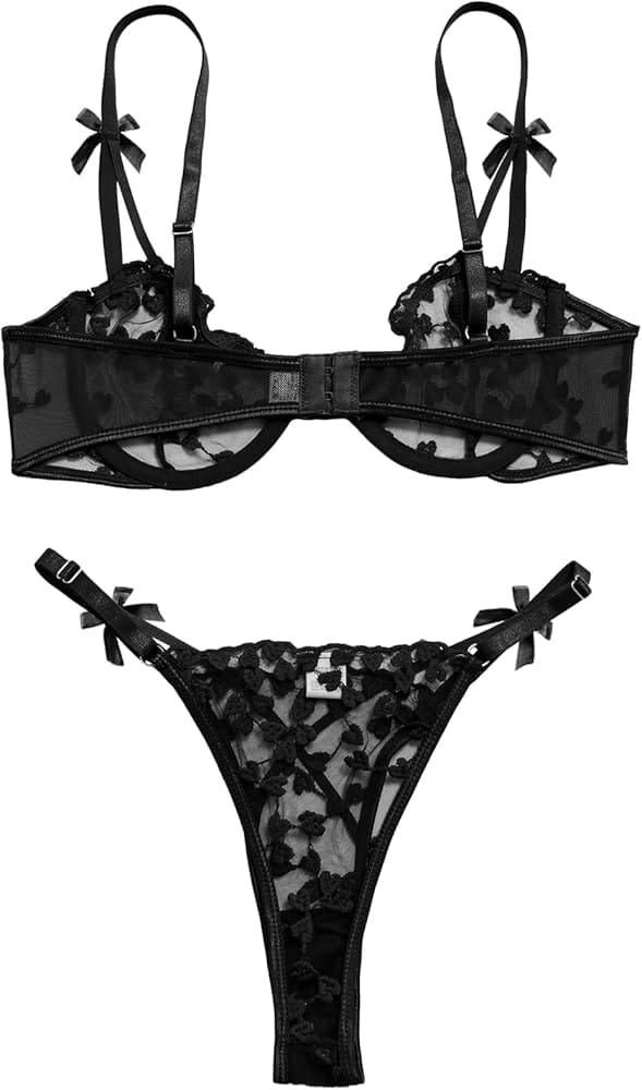 Tranparent UltraThin Floral Emroidery Bra Set