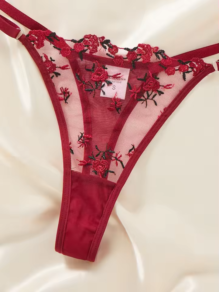 Wine Red Floral Lace 2-Piece Set.