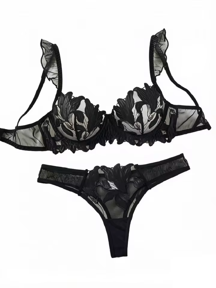Black Floral Embroidery 2-Piece Set.