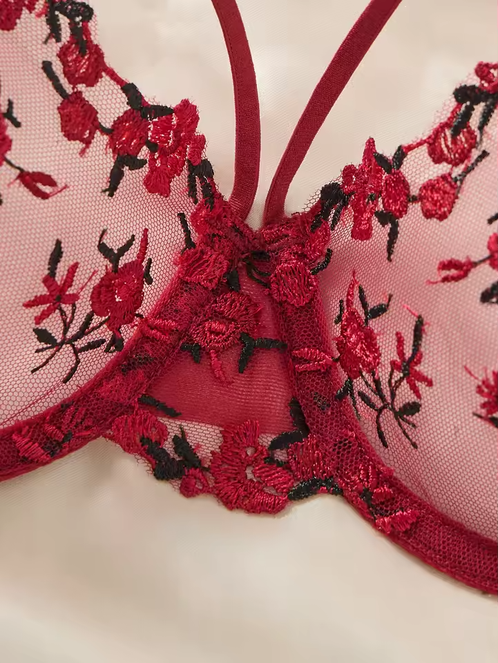 Wine Red Floral Lace 2-Piece Set.