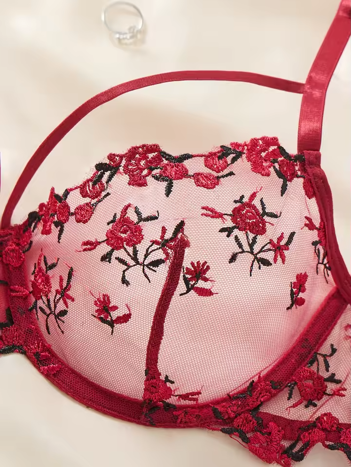 Wine Red Floral Lace 2-Piece Set.