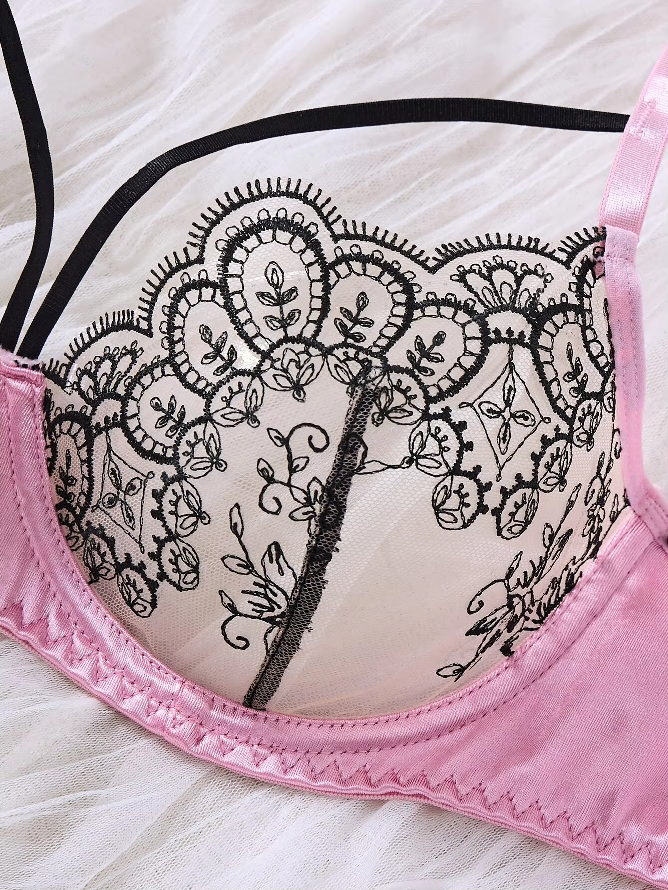 Pink Contrast Lace 2-Piece Set.